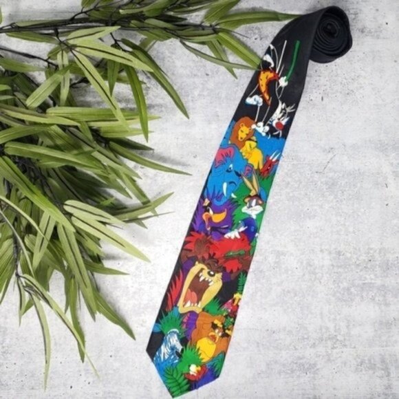 Vintage 1993 Looney Tunes | In The Wild Tie Bugs Bunny Taz Daffy Duck Tweety - Picture 1 of 5